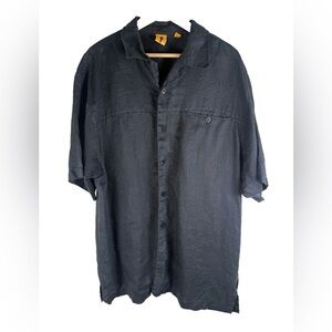 Steve Harvey Men's 100% Linen Shirt Black Short Sleeve 3XL EUC Resort Beach